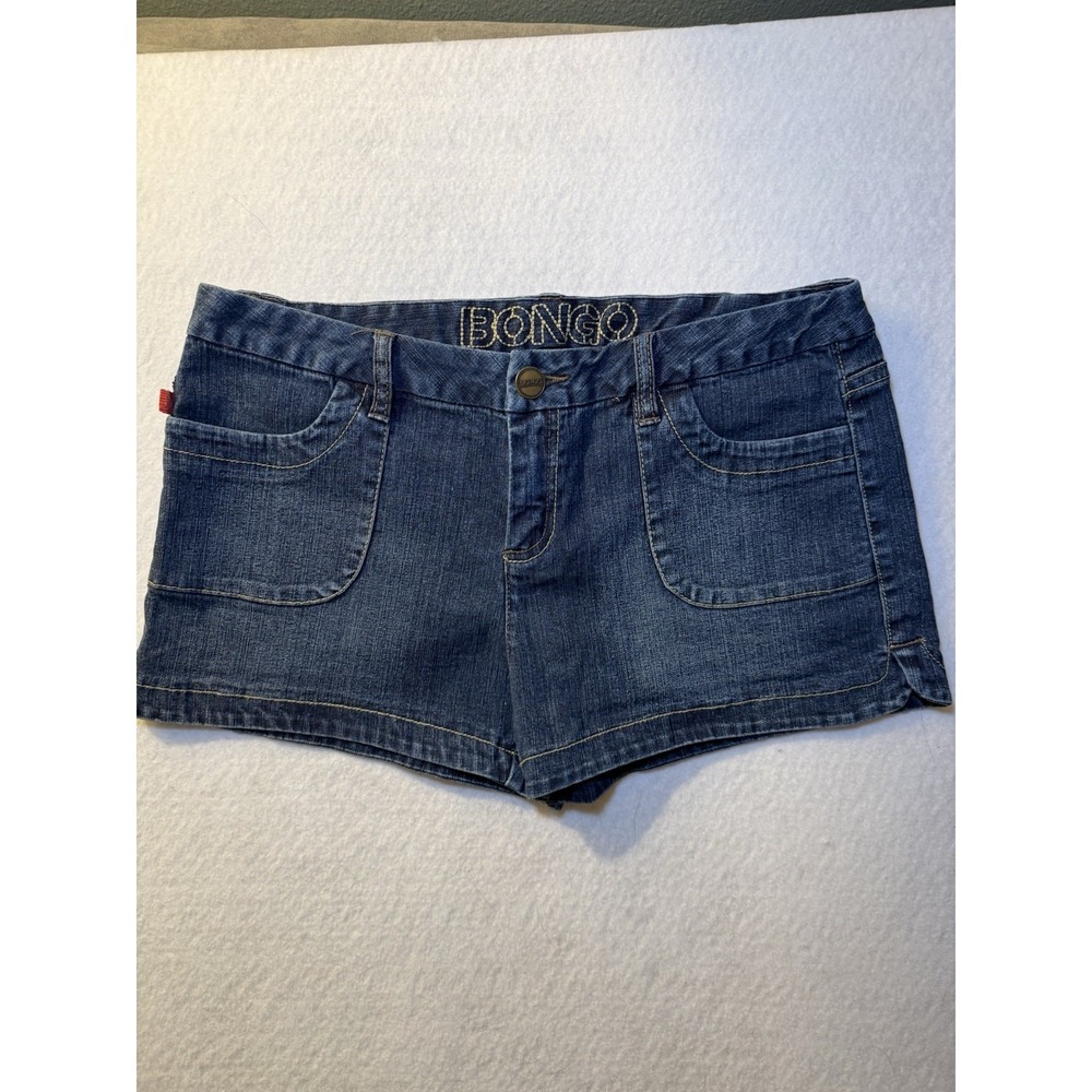 Y2K Bongo Denim Micro Shorts Low Rise Embroidered Waistband Juniors Sz 13 2000s